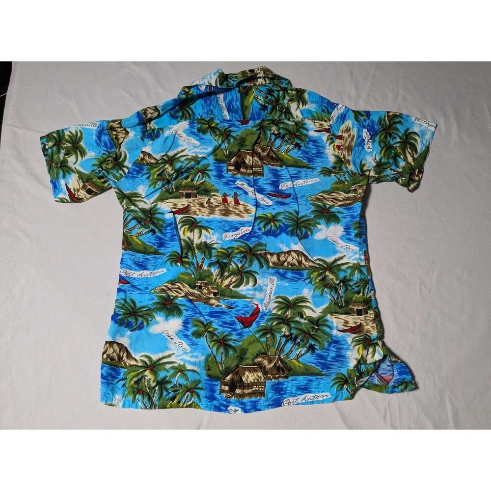 VTG NATIONAL SPORT SHIRTS MANHATTAN Men Large Blue‎ Tropical Jamaican Camp Shirt